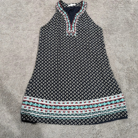 THML Navy Blue Sleeveless Pattern Dress embroidered details Size Medium - Picture 1 of 8